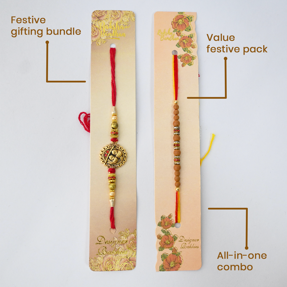 Designer Rakhi Set for Brother - Premium Handmade Rakhi Combo with Festive Packaging for Raksha Bandhan – Traditional Stone, Pearl, and Ethnic Thread Rakhis