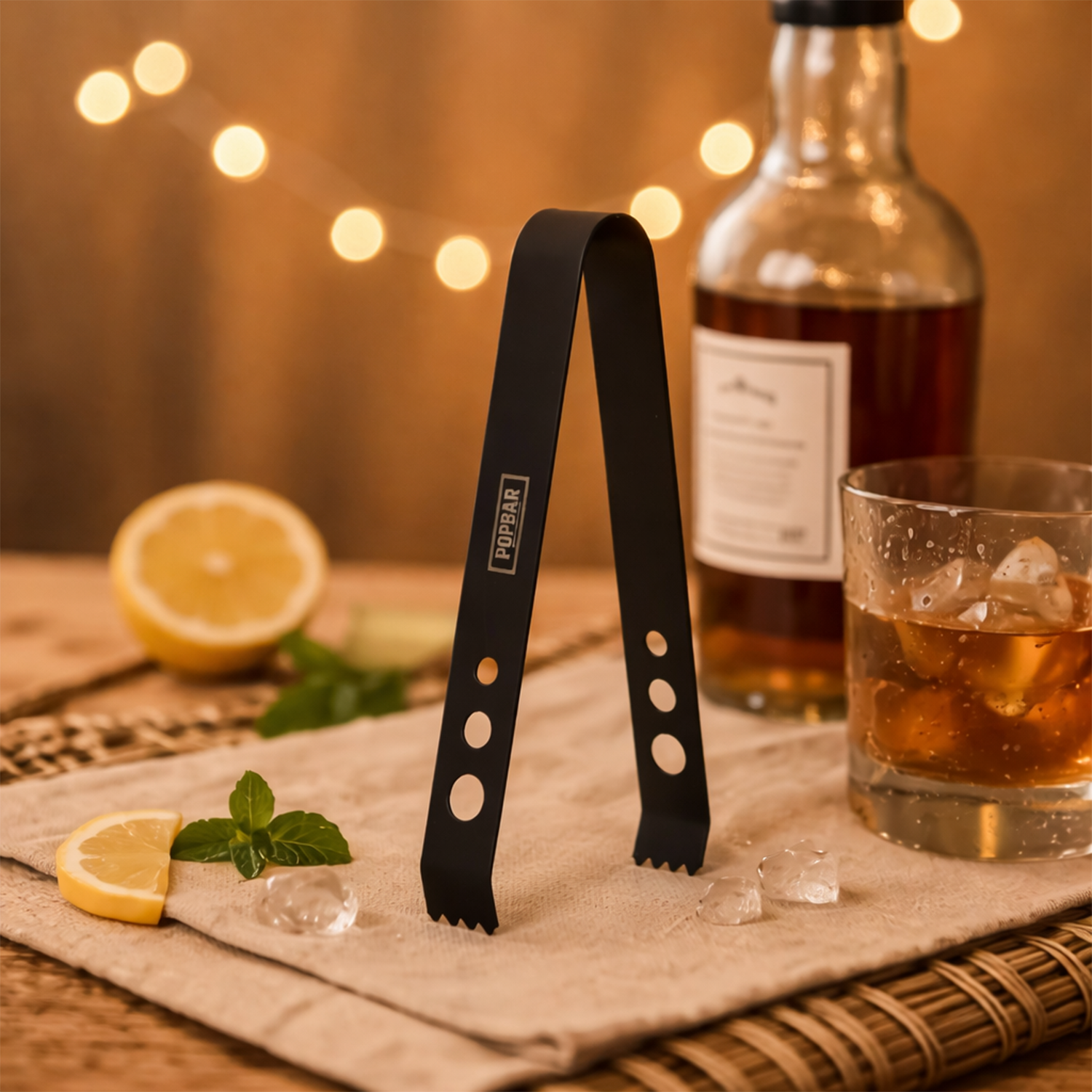 POPBAR Premium Matte Black Ice Tongs | Anti-Slip Grip Stainless Steel Barware 3
