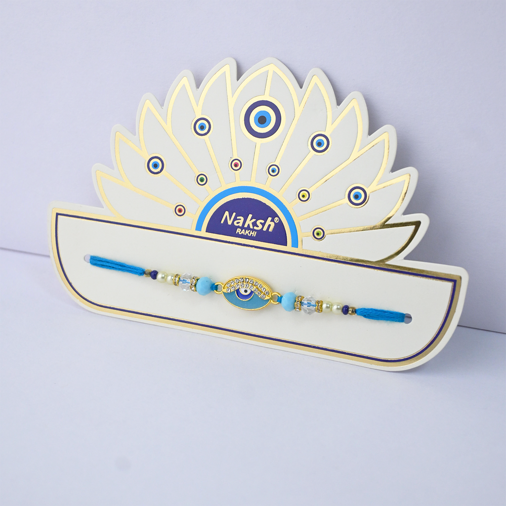 Evil Eye Rakhi Set of 6 for Brother - Nazar Suraksha Blue Beaded Designer Bhaiya Rakhi Combo Pack