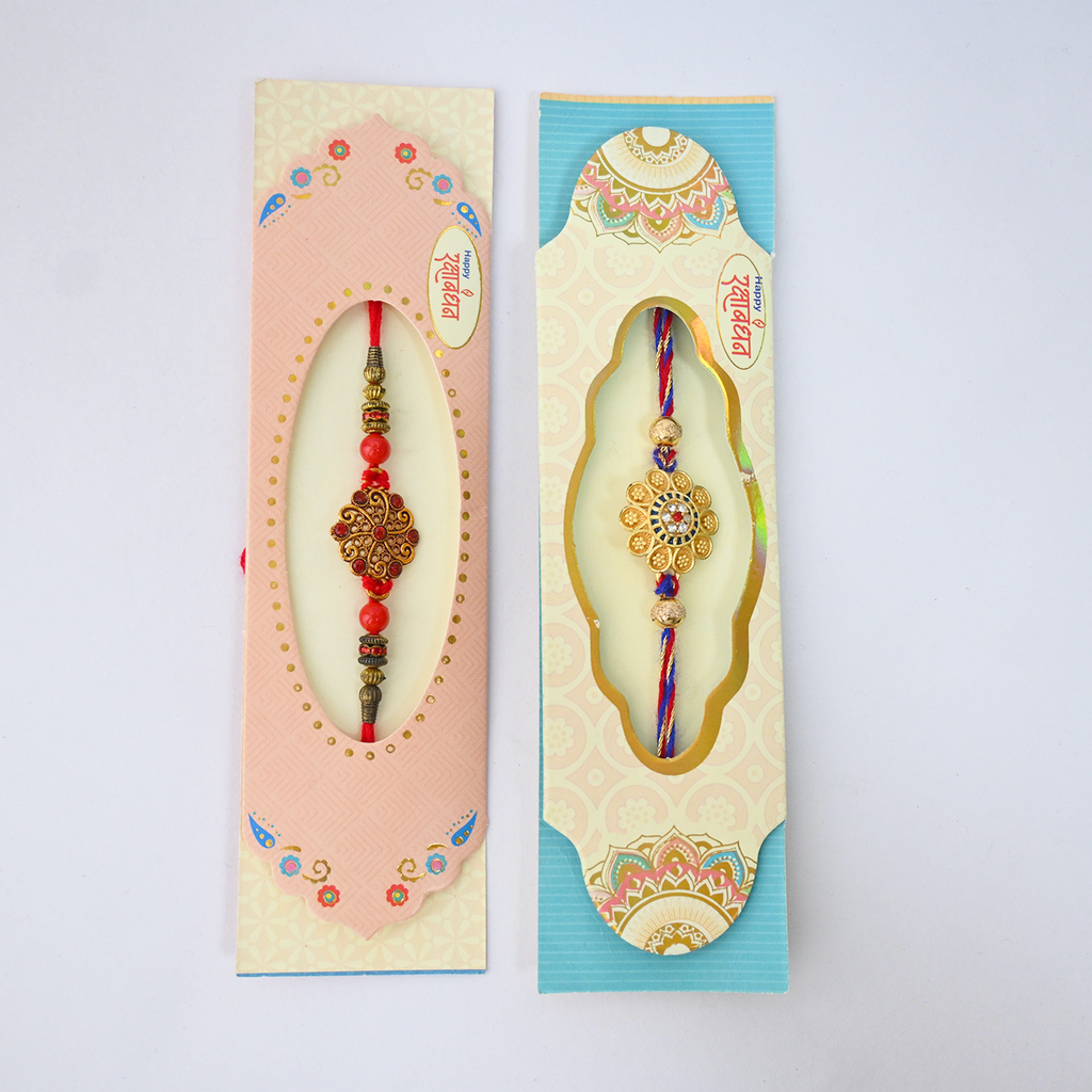Designer Rakhi Set for Brother - Premium Handmade Rakhi Combo with Festive Packaging for Raksha Bandhan – Traditional Stone, Pearl, and Ethnic Thread Rakhis