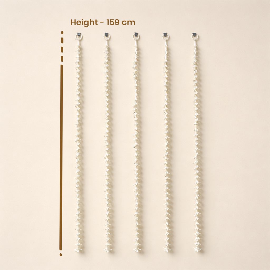 Artificial White Flower Hanging Strings – Decorative Toran for Mandir, Wall Backdrop, Wedding, and Home Entrance (Set of 5, 159 cm)