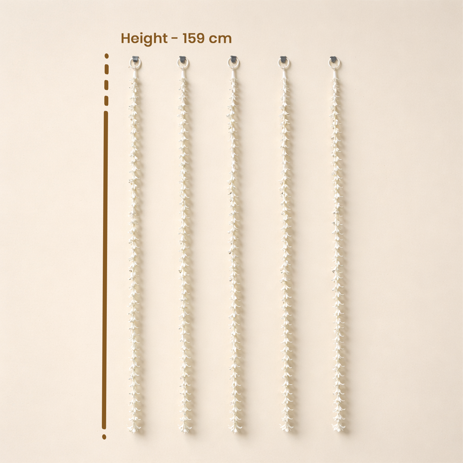 Artificial White Flower Hanging Strings – Decorative Toran for Mandir, Wall Backdrop, Wedding, and Home Entrance (Set of 5, 159 cm)