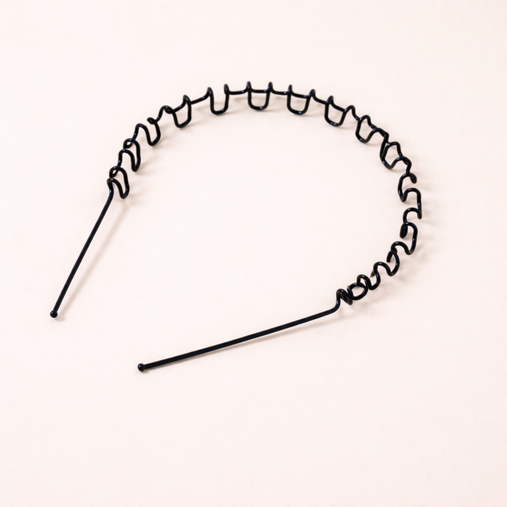 Metal Wave Headband – Non-Slip Black Spring Hair Hoop for Women and Girls, Wavy Teeth Design for Secure Daily Hairstyling, 12.5 cm x 15 cm (Pack of 5)