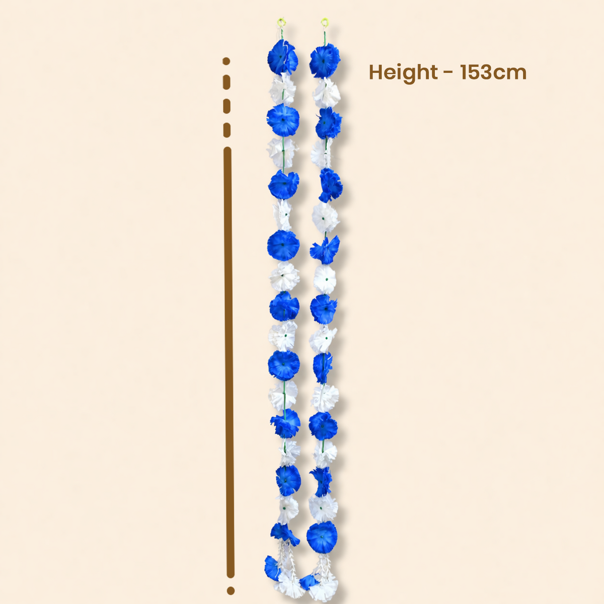 Artificial Flower Wall Hanging Strings – Decorative Blue & White Toran for Home, Diwali, Pooja, and Wedding Decor (Set of 2, 153 cm)