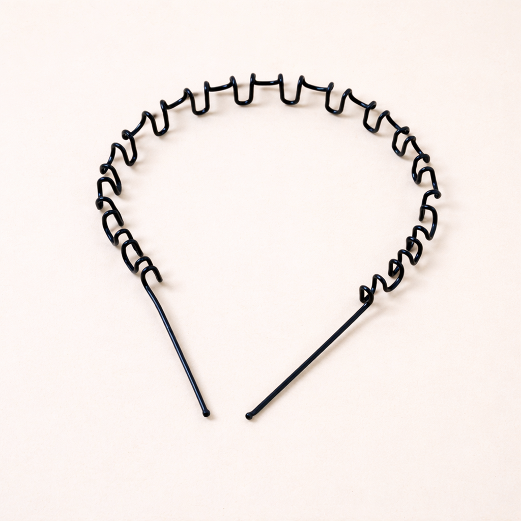 Metal Wave Headband – Non-Slip Black Spring Hair Hoop for Women and Girls, Wavy Teeth Design for Secure Daily Hairstyling, 12.5 cm x 15 cm (Pack of 5)