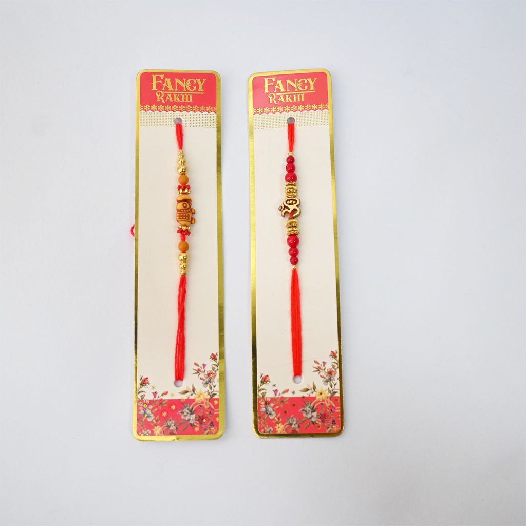Designer Rakhi Set for Brother - Traditional Handmade Rakhi Combo with Om, Peacock, and Ethnic Beads – Festive Gifting Bundle for Raksha Bandhan