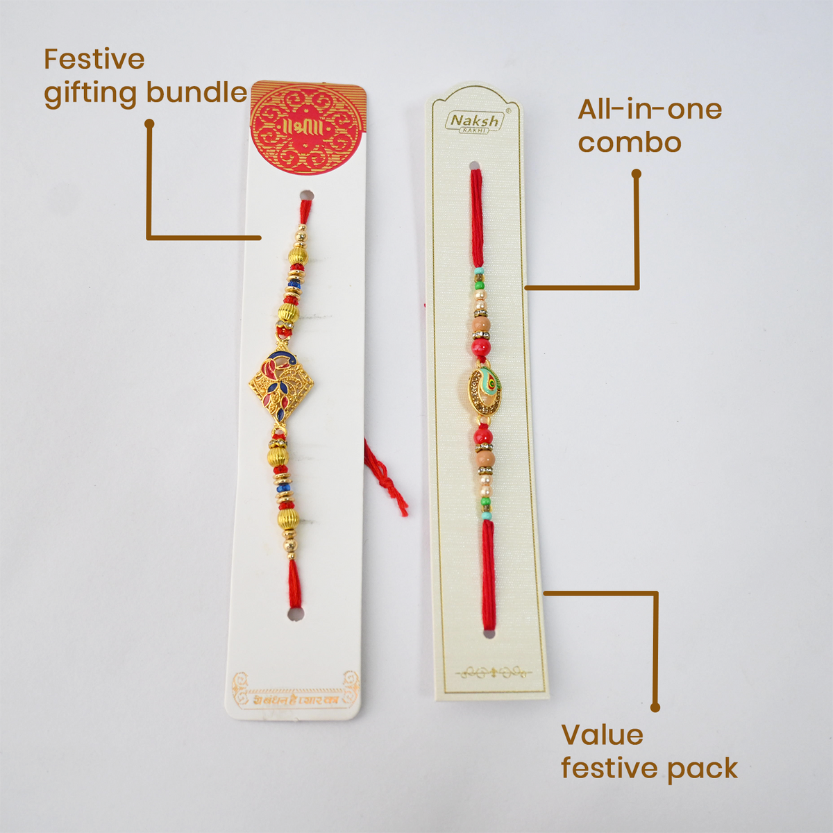 Designer Rakhi Set for Brother - Traditional Handmade Rakhi Combo with Om, Peacock, and Ethnic Beads – Festive Gifting Bundle for Raksha Bandhan