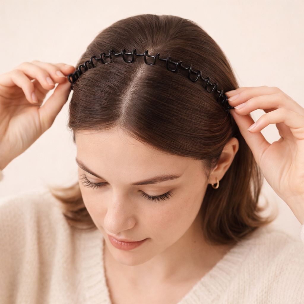 Metal Wave Headband – Non-Slip Black Spring Hair Hoop for Women and Girls, Wavy Teeth Design for Secure Daily Hairstyling, 12.5 cm x 15 cm (Pack of 5)