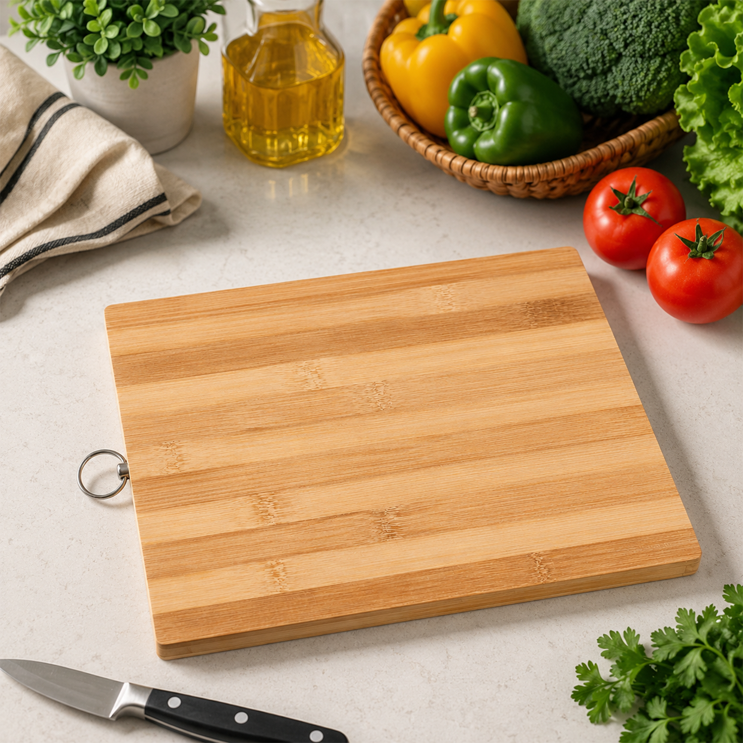 Bamboo Cutting Board for Kitchen – 30 x 20.5 cm Wooden Chopping Board with Hanging Ring for Vegetables, Meat, and Fruits – Durable & Eco-Friendly Kitchen Prep Station