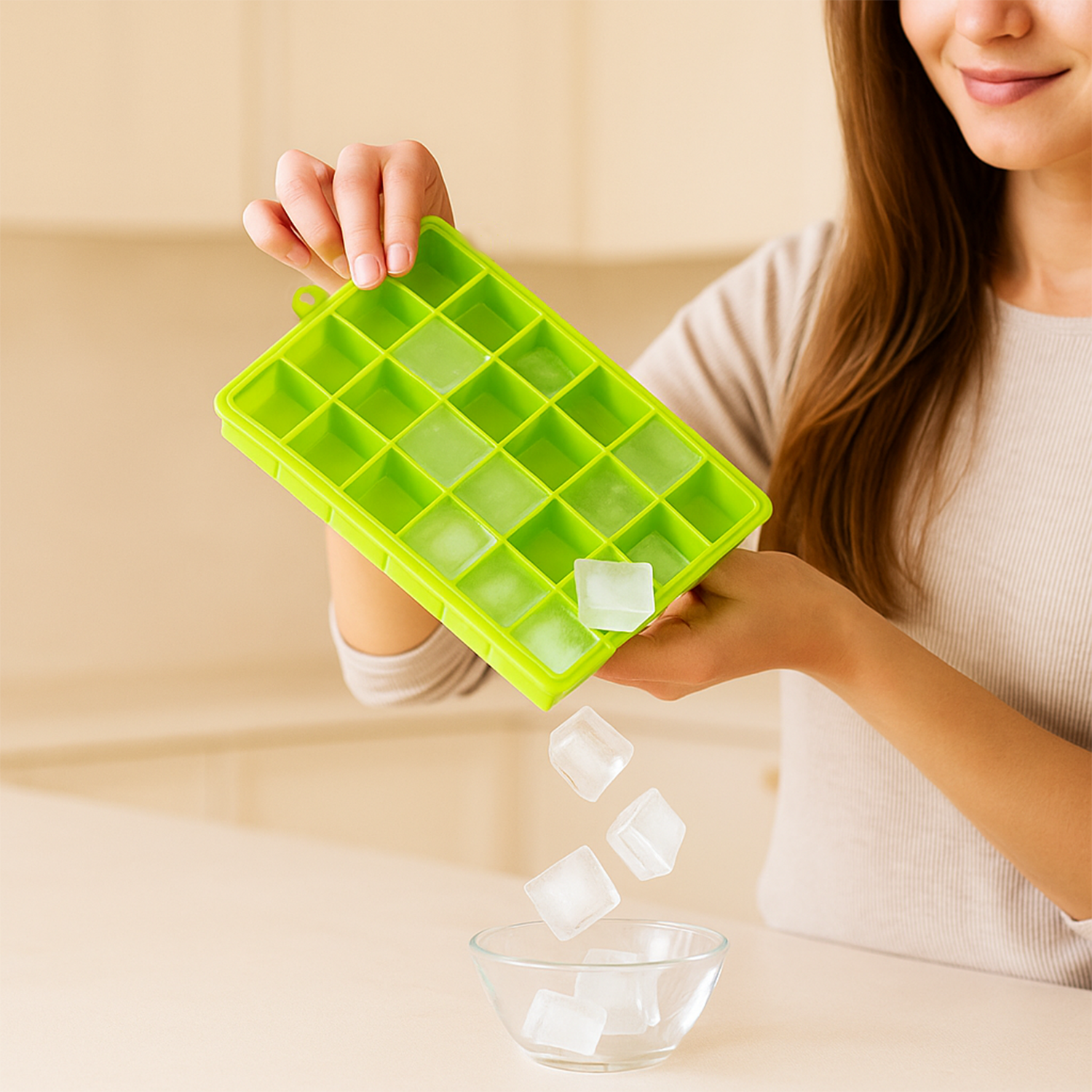 Silicone Ice Cube Tray, Green, 24 Cavity, 20cm Pack of 2