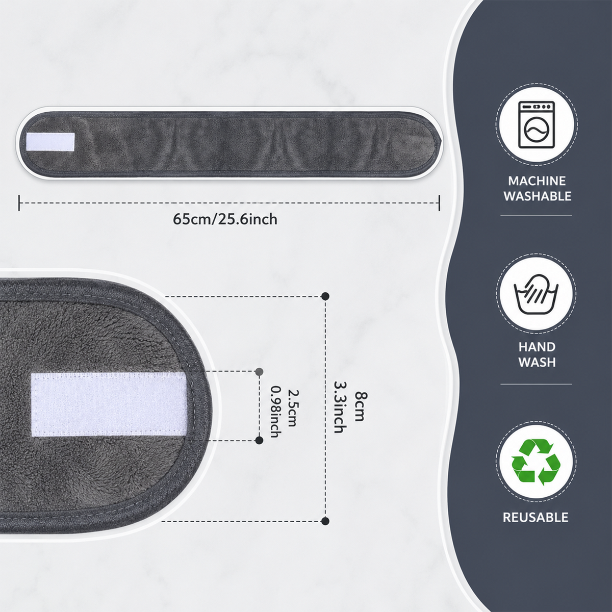 Spa Headband for Skincare – Set of 3 Adjustable Microfiber Headbands for Washing Face, Shower, Makeup, and Sports – Soft, Reusable, and Machine Washable Grey Hair Bands (Grey)