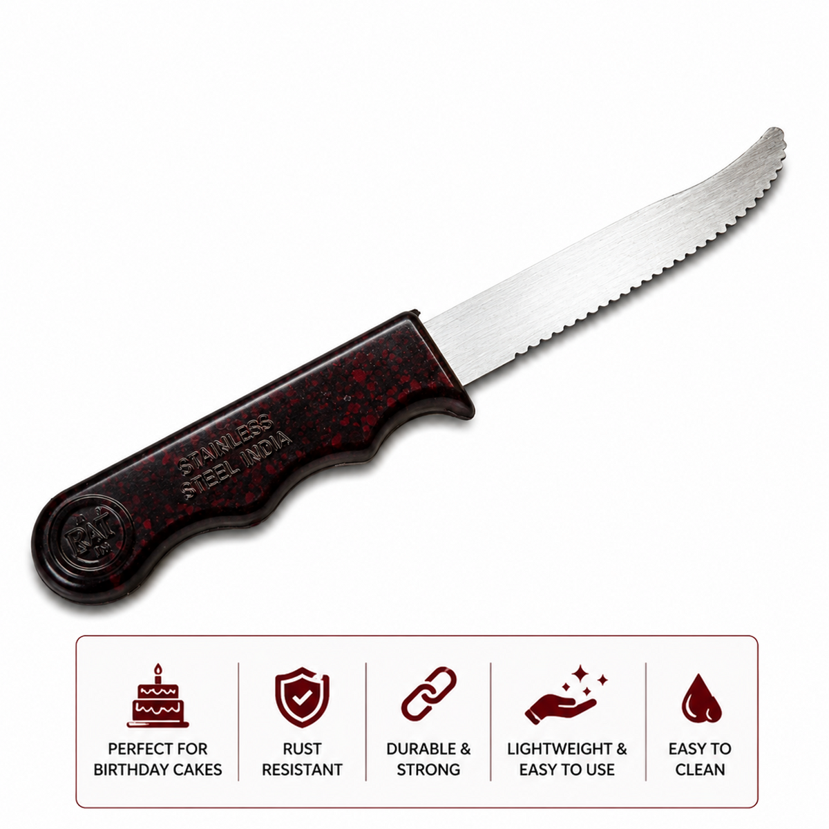 6-Inch Musical Birthday Cake Knife - Serrated Dessert Knife with Rounded Tip, Plays Happy Birthday Sound, Comfort Handle for Cakes, Pastries, and Parties