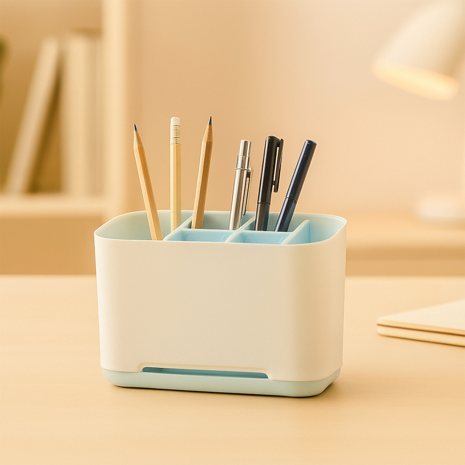 Multi-Purpose Desktop & Bathroom Organizer – Sleek White & Blue Multi-Compartment Caddy 1