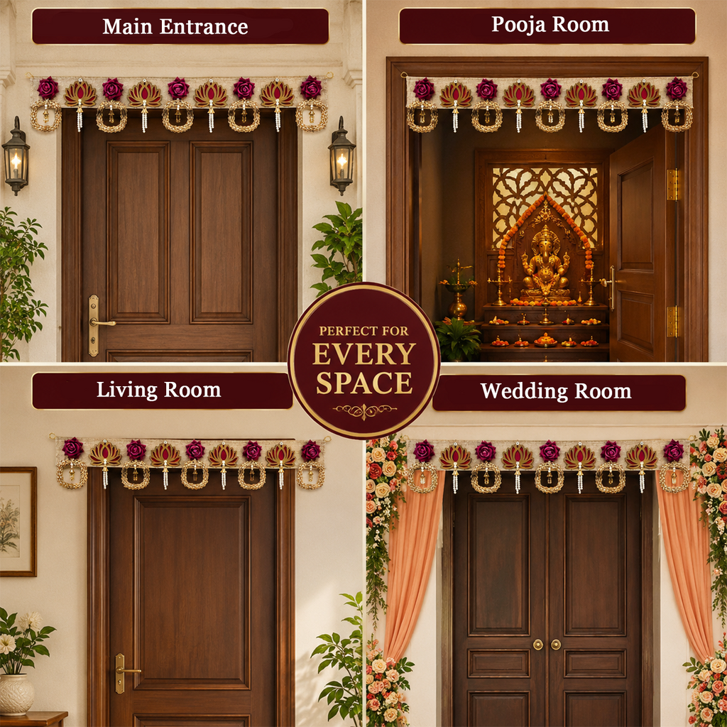 Decorative Toran Door Hanging, 100 cm, Jute with Lotus