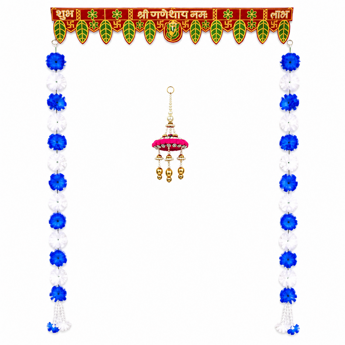 Artificial Flower Toran Set for Door Entrance – Decorative Shubh Labh Hanging with Side Strings for Diwali, Wedding, and Home Decor (Blue & White)
