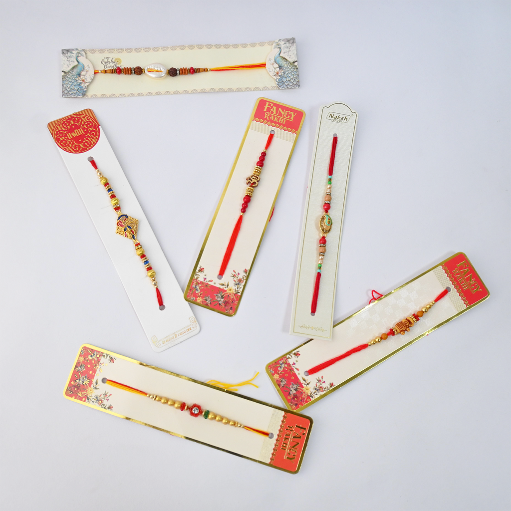 Designer Rakhi Set for Brother - Traditional Handmade Rakhi Combo with Om, Peacock, and Ethnic Beads – Festive Gifting Bundle for Raksha Bandhan
