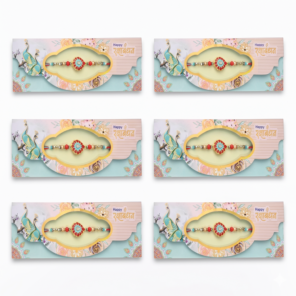 Premium Little Krishna Rakhi (Pack of 6) - Auspicious Peacock Feather Design Rakhi Set for Brothers