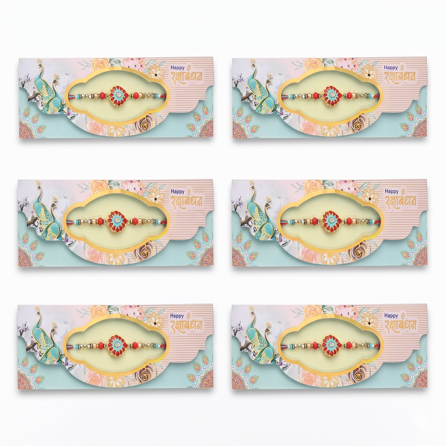 Premium Little Krishna Rakhi (Pack of 6) - Auspicious Peacock Feather Design Rakhi Set for Brothers