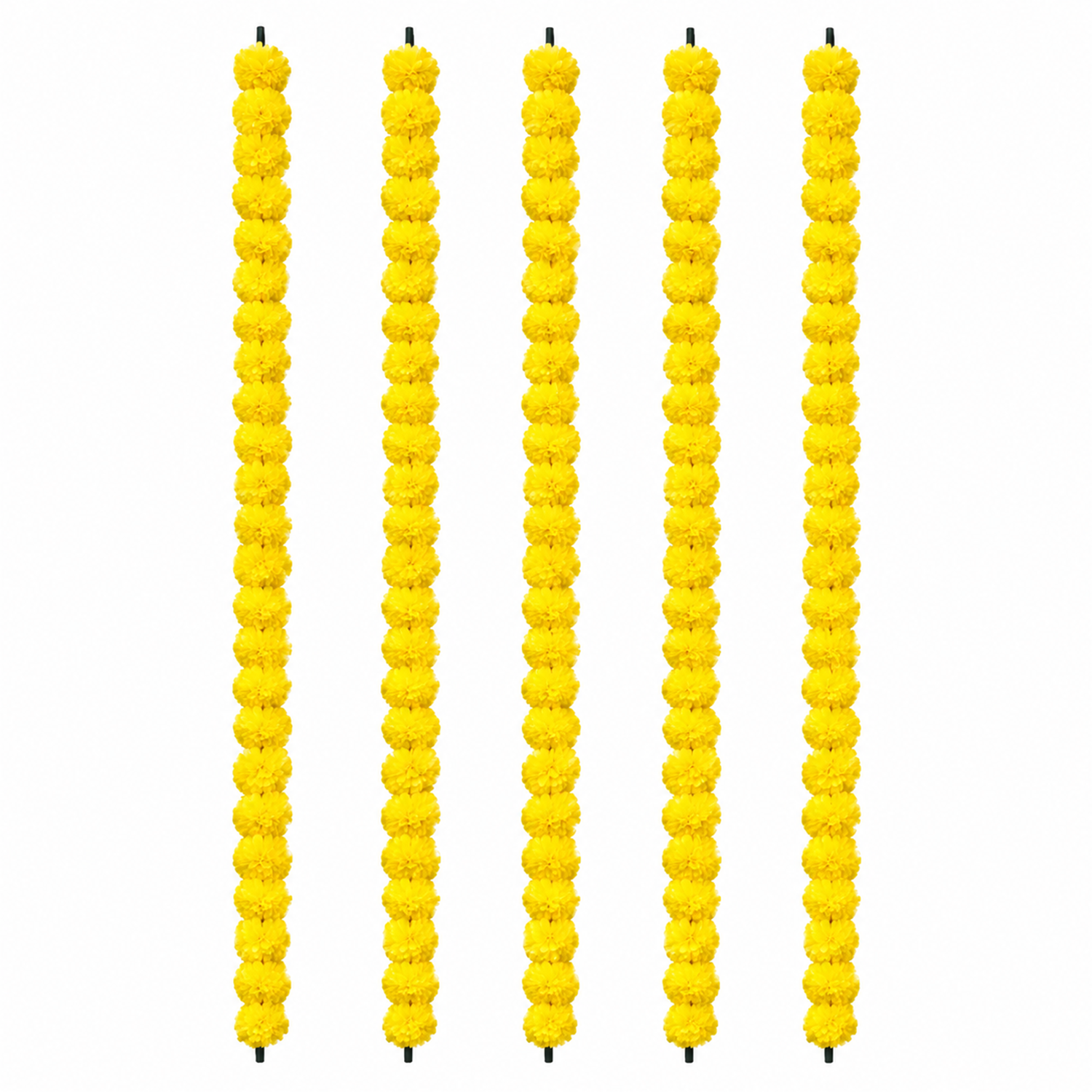 Artificial Marigold Flower Garlands for Decoration - 130cm Pack of 5, Decorative Floral Strings for Diwali, Wedding, Festival, and Home Door Hanging Decor (Yellow)