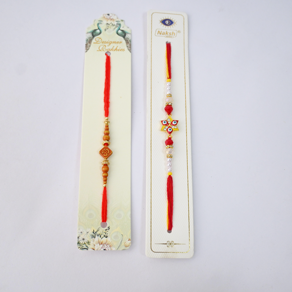 Premium Designer Rakhi Set for Brother - Traditional Ethnic Raksha Bandhan Bracelet Gift Combo with Beads and Stone Work - Handcrafted Indian Festive Wrist Band