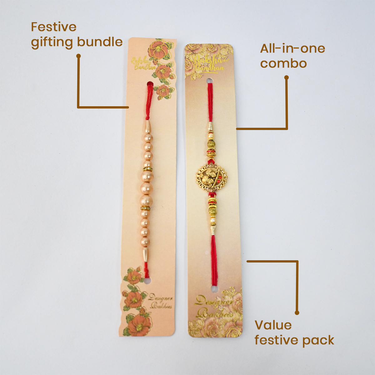Premium Designer Rakhi Set for Brother - Traditional Ethnic Raksha Bandhan Bracelet Gift Combo with Beads and Stone Work - Handcrafted Indian Festive Wrist Band