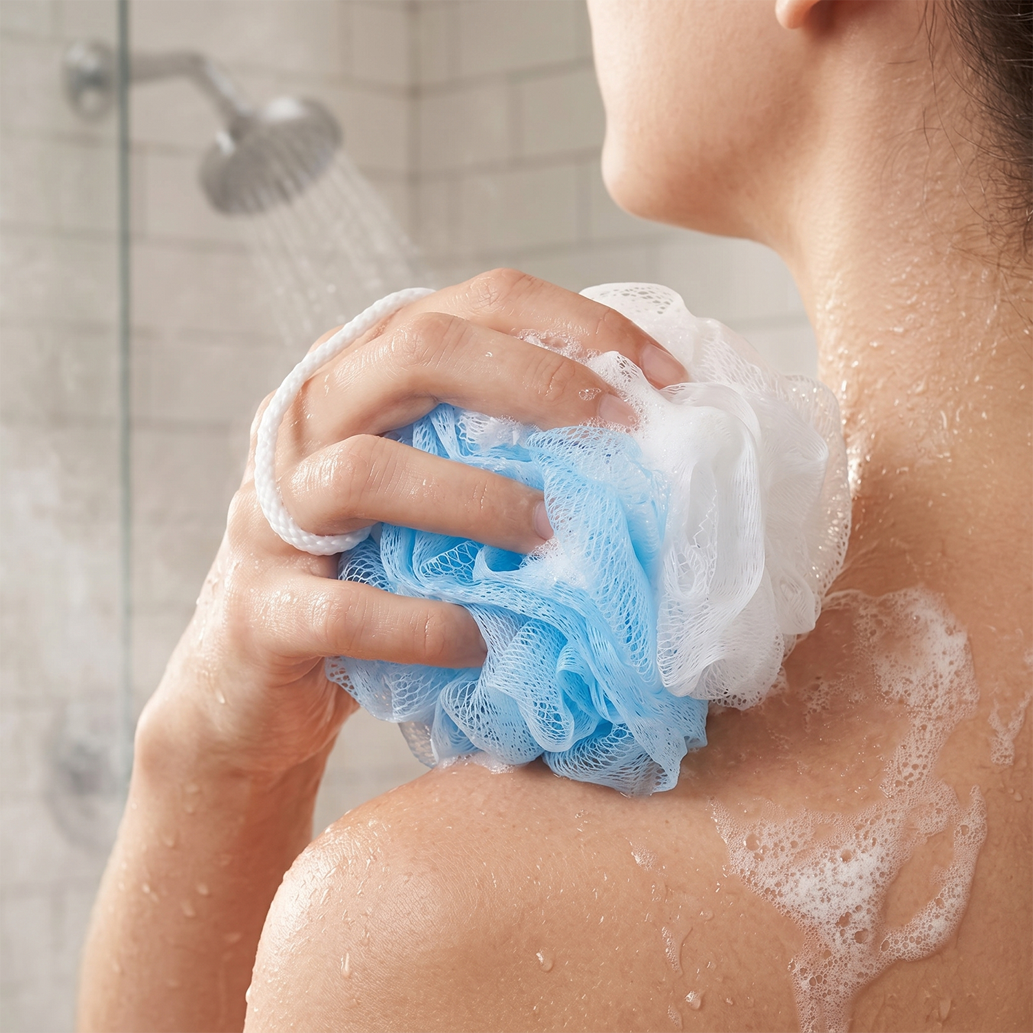 Bath Sponge Loofah - Soft Mesh Shower Pouf for Gentle Exfoliation, Body Scrubbing, and Deep Cleaning - Durable Hanging Design for Bathroom Essentials