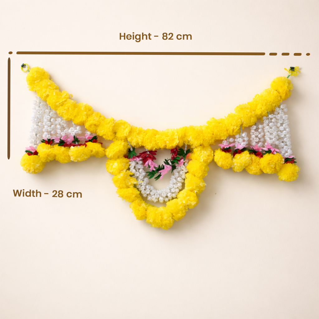 Artificial Marigold Door Toran for Main Entrance - 82 cm Festive Hanging Decoration for Diwali, Wedding, Housewarming, and Home Decor (Yellow & White)