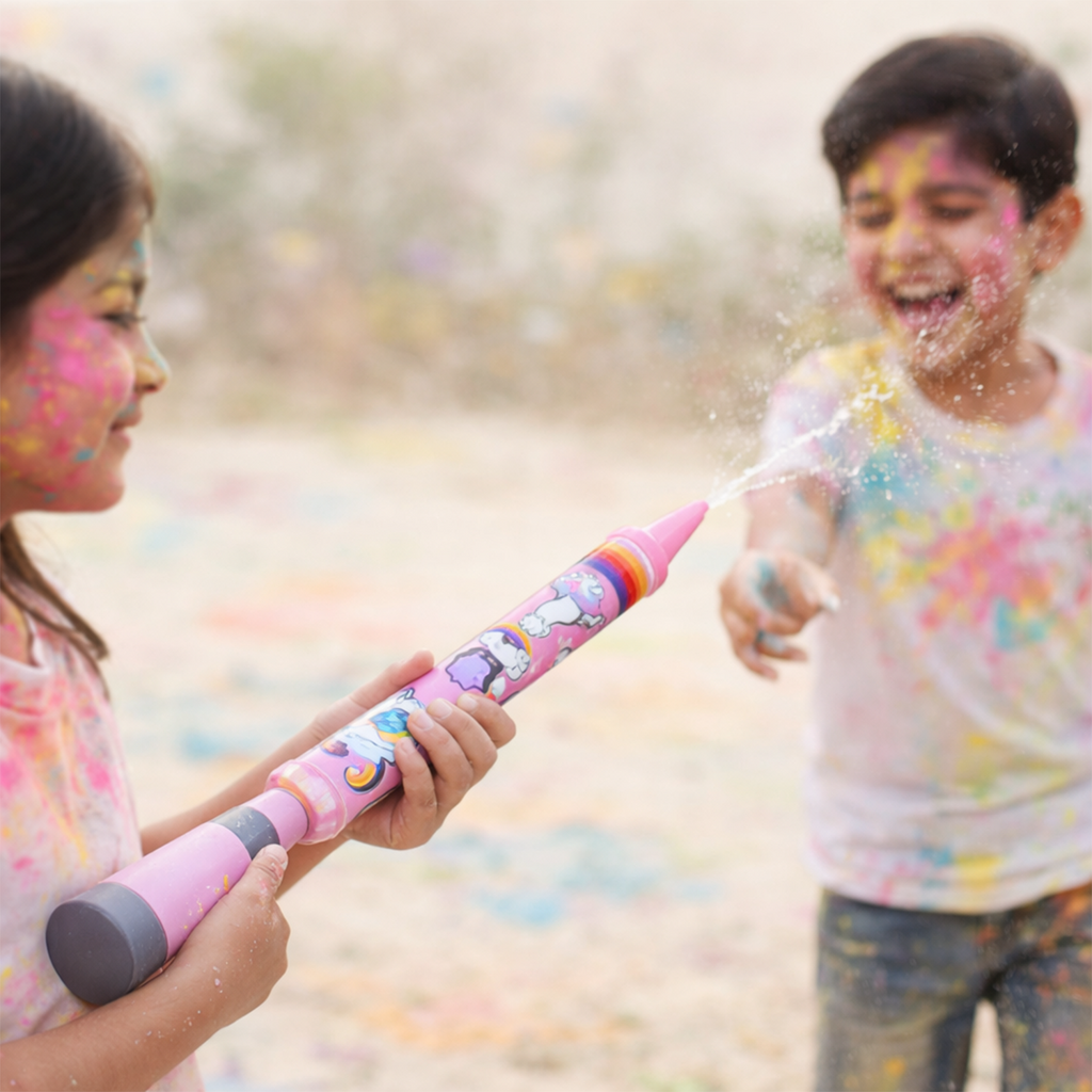 Unicorn Theme Holi Pichkari Water Gun – Lightweight Plastic Water Shooter for Kids