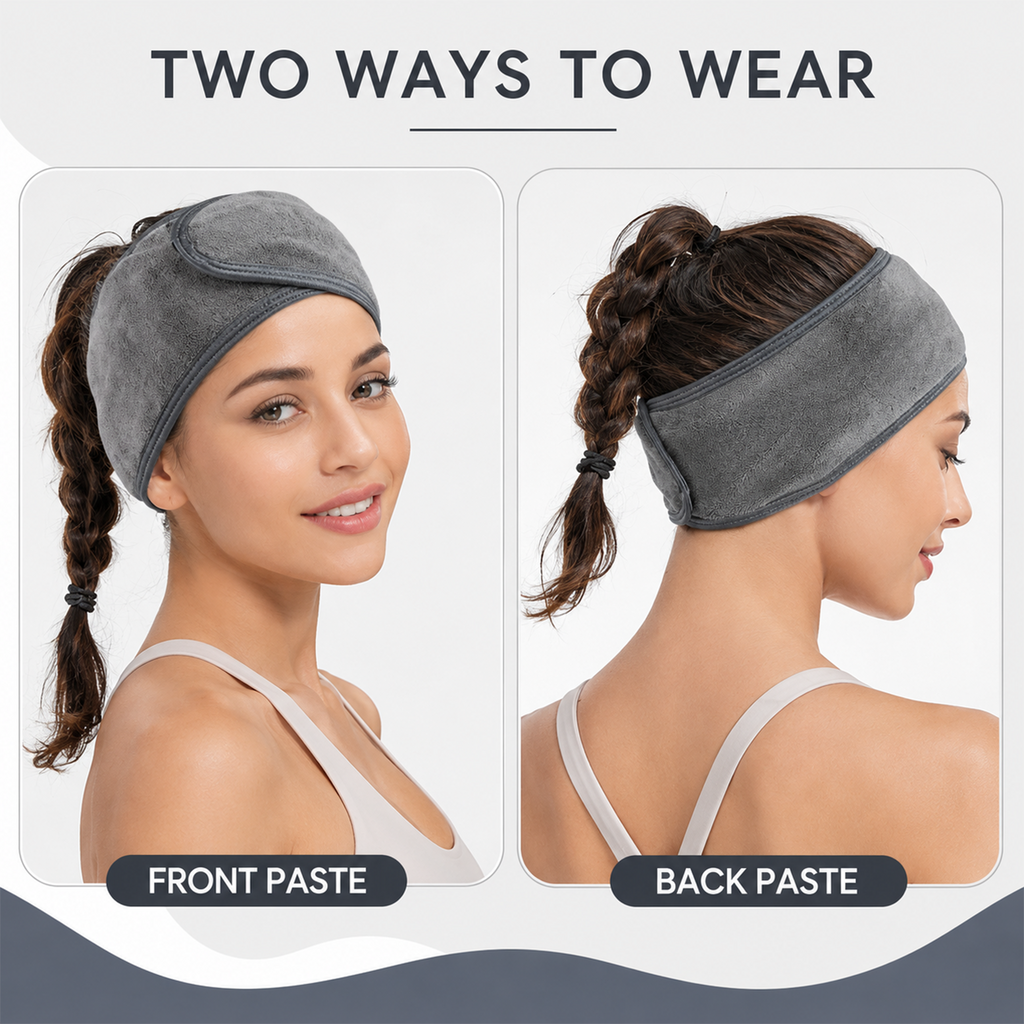 Spa Headband for Skincare – Set of 3 Adjustable Microfiber Headbands for Washing Face, Shower, Makeup, and Sports – Soft, Reusable, and Machine Washable Grey Hair Bands (Grey)