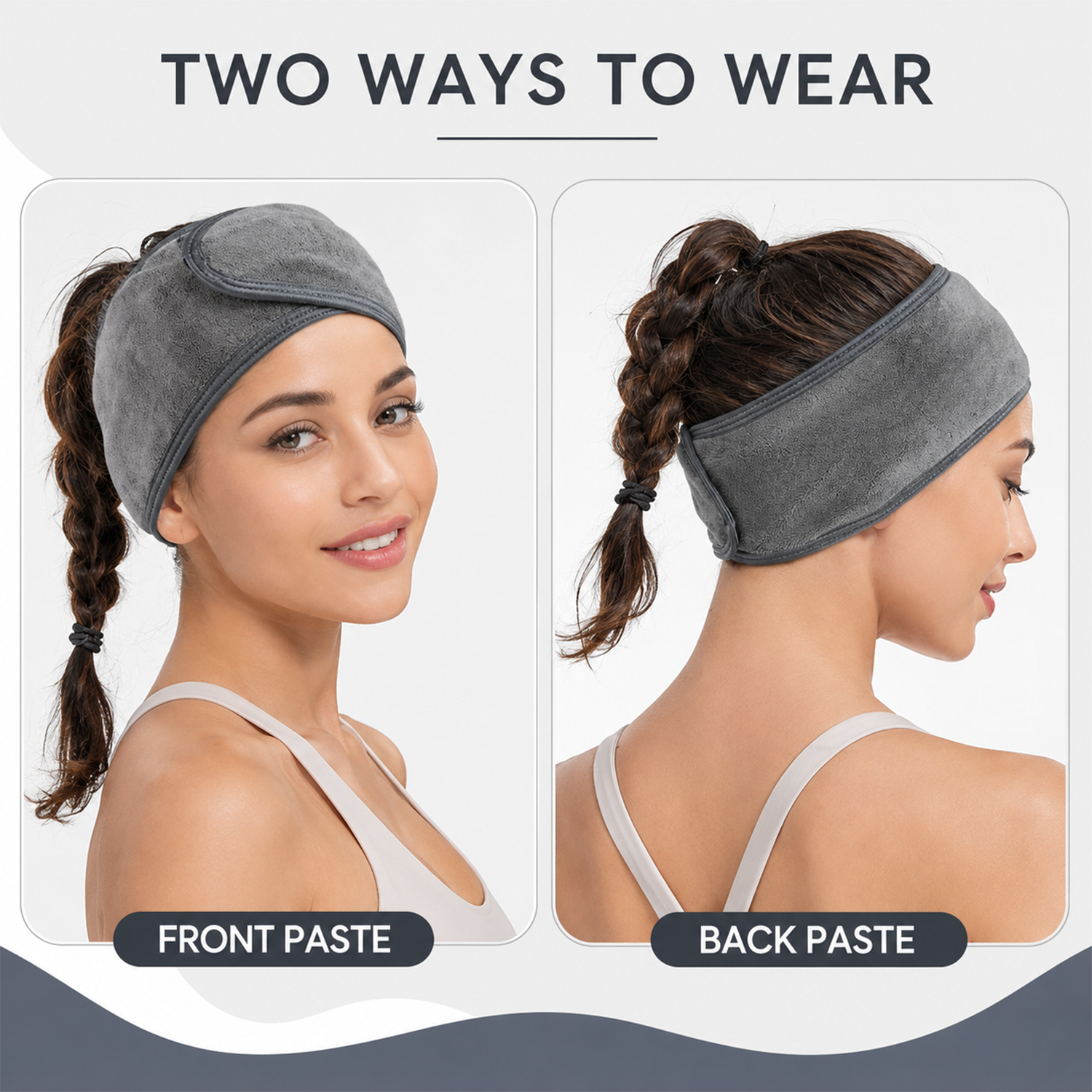 Spa Headband for Skincare – Set of 3 Adjustable Microfiber Headbands for Washing Face, Shower, Makeup, and Sports – Soft, Reusable, and Machine Washable Grey Hair Bands (Grey)
