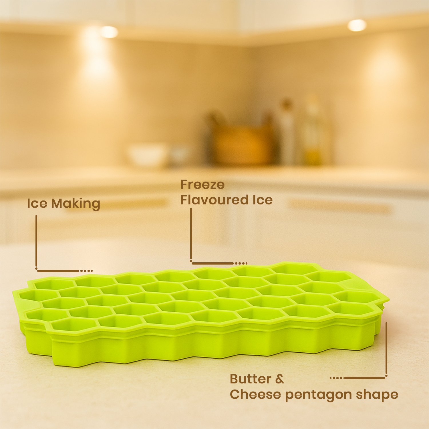 Silicone Ice Cube Tray with Lid, Honeycomb Hexagon Shape, Green, 20cm Width, Makes Flavored Ice Pack of 2