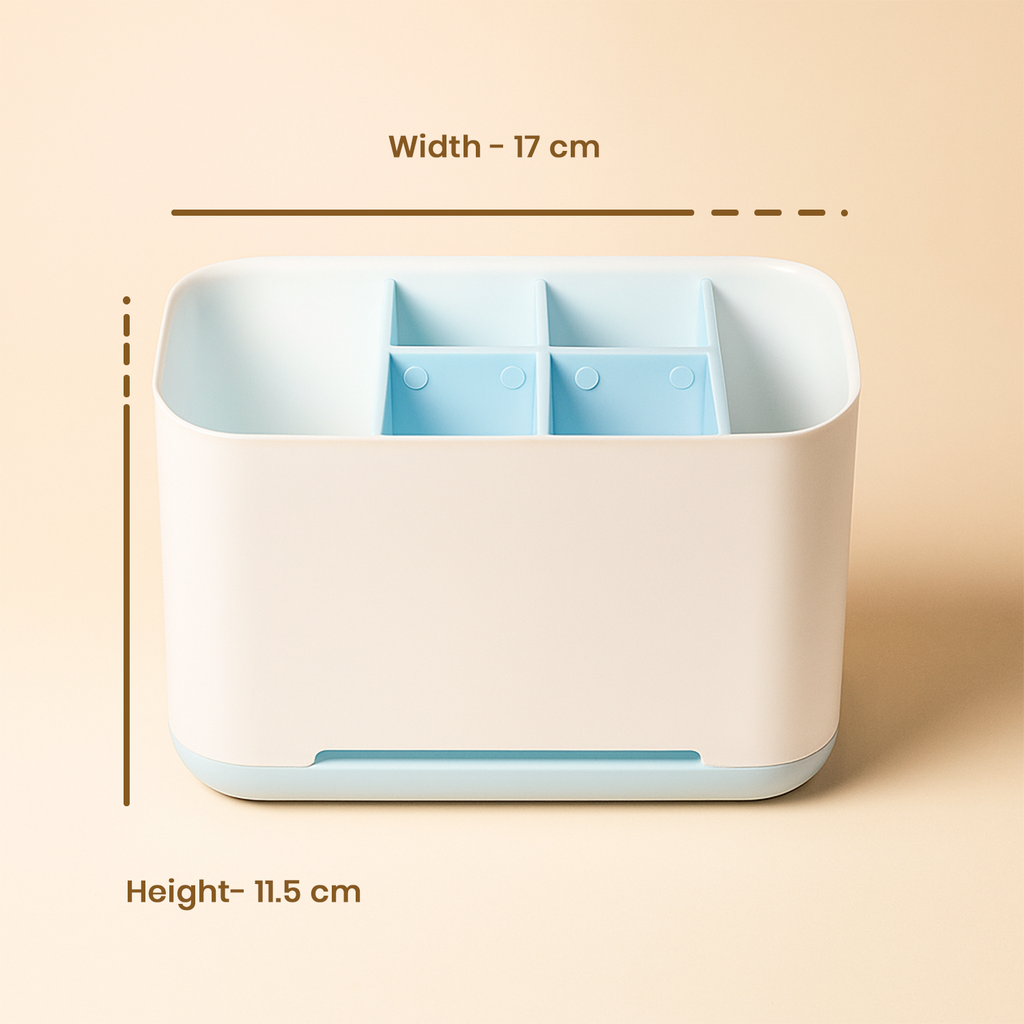 Multi-Purpose Desktop & Bathroom Organizer – Sleek White & Blue Multi-Compartment Caddy 4