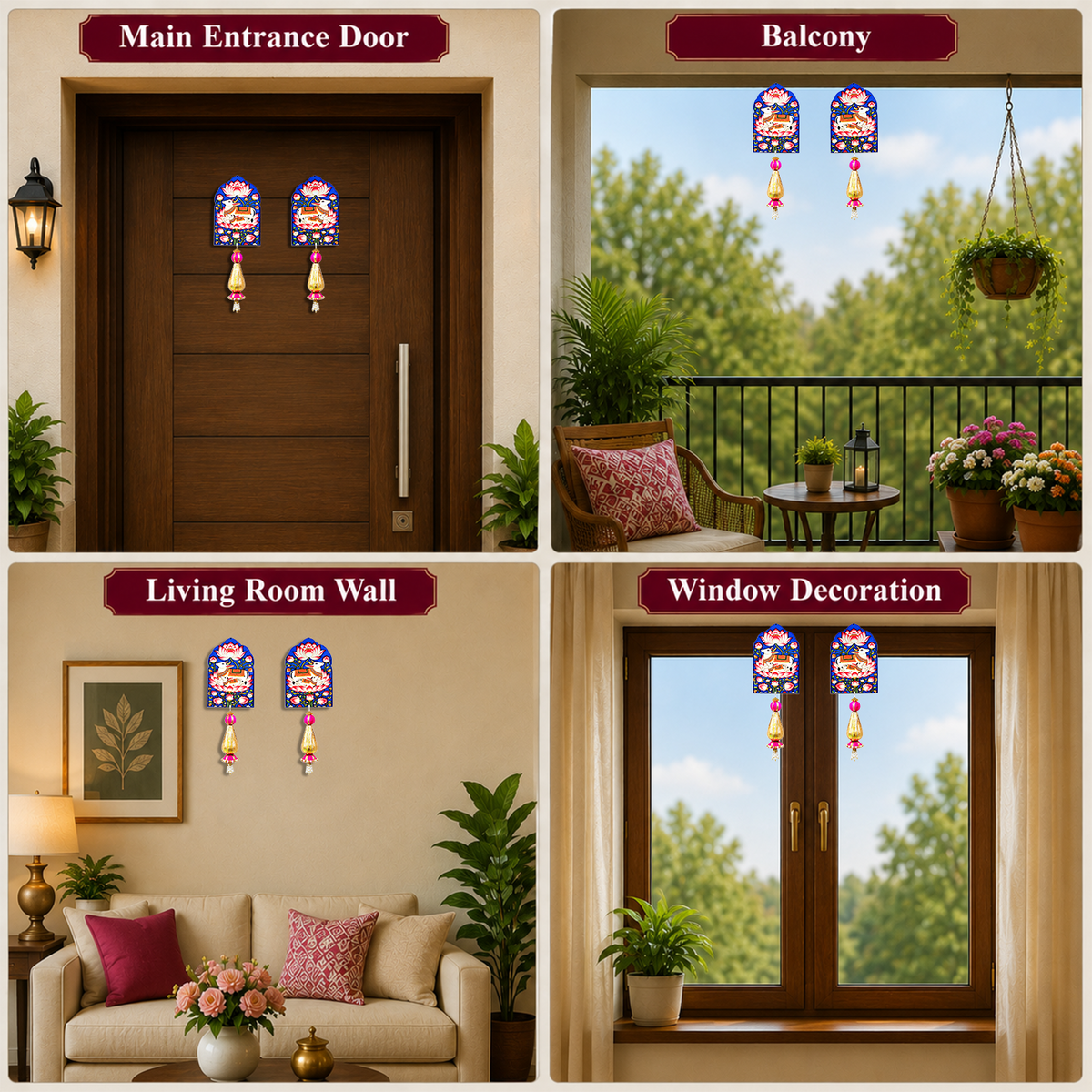 Ethnic Kamdhenu Wall Hanging – 28 cm Reusable Traditional Door Ornament for Entrance, Office & Festive Home Decor, (Set of 2, Multicolour)