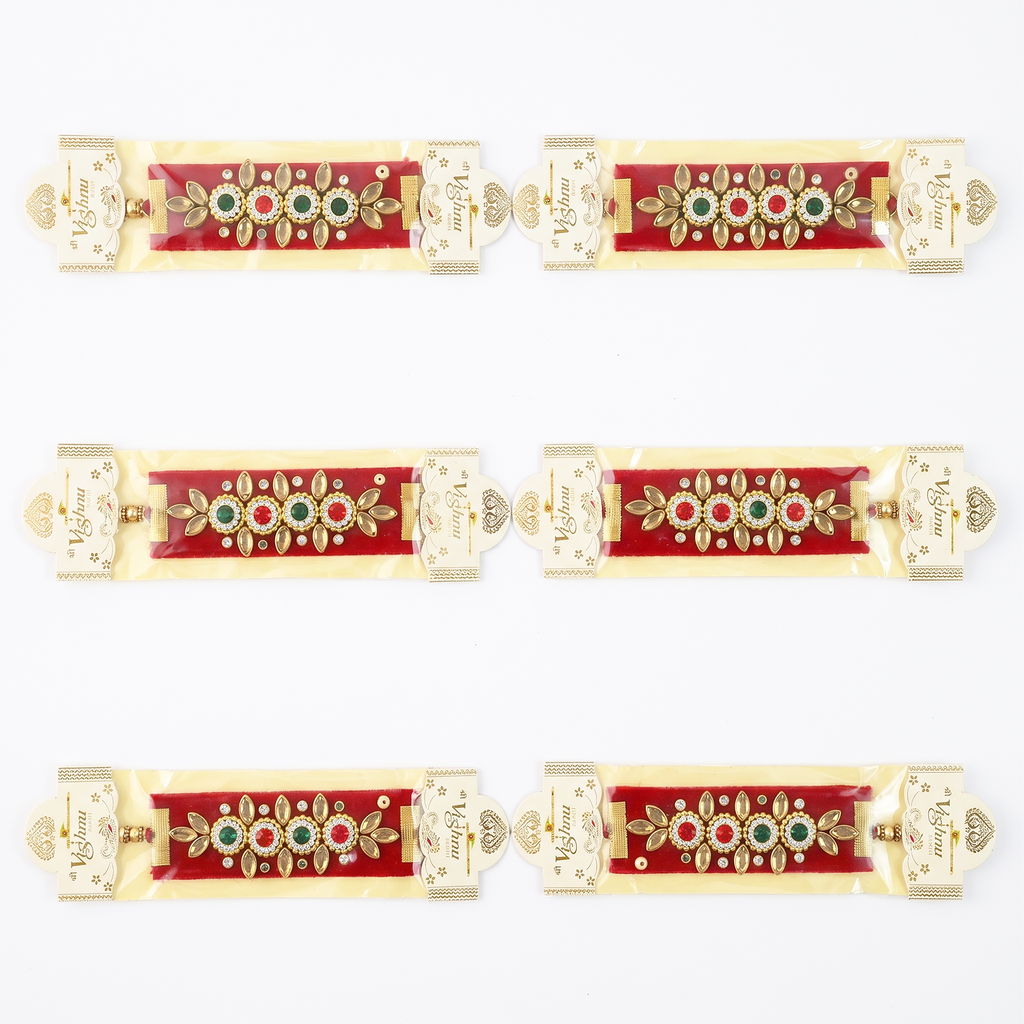 Premium Floral AD Stone Rakhi Set of 6 for Brother - Designer American Flower Bhaiya Rakhi Combo Pack