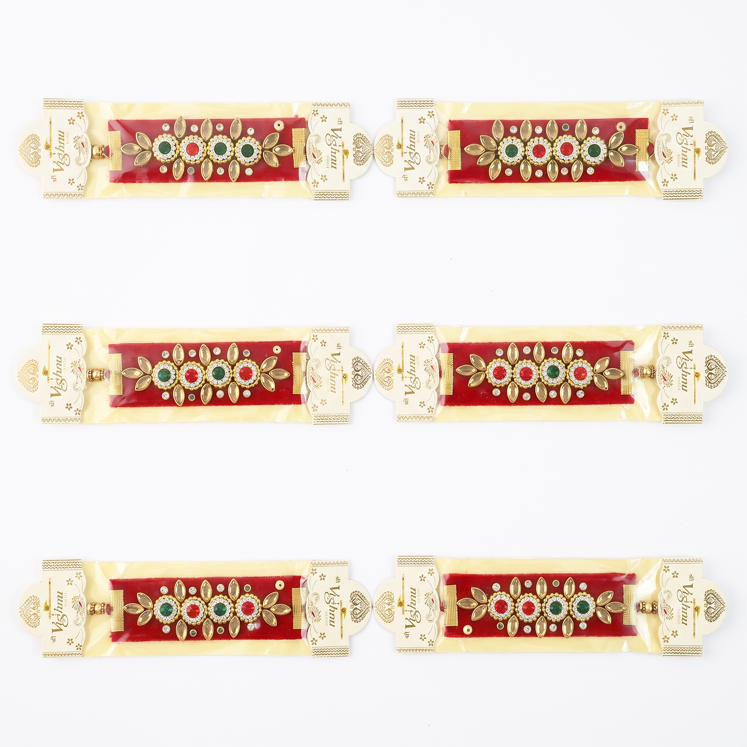 Premium Floral AD Stone Rakhi Set of 6 for Brother - Designer American Flower Bhaiya Rakhi Combo Pack