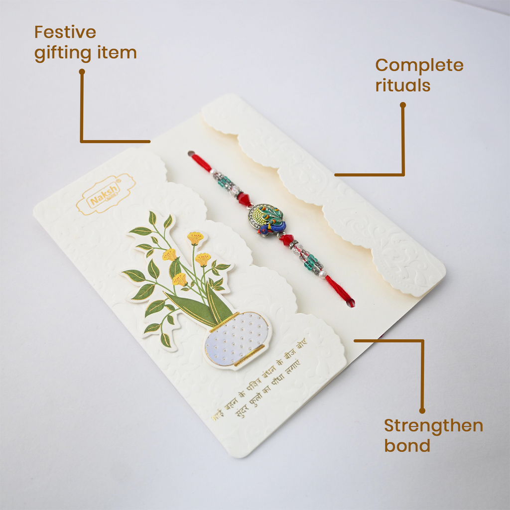 White Stone and Pearl Floral Rakhi (Pack of 6) - Stylish Flower Centerpiece Rakhi Set for Brothers