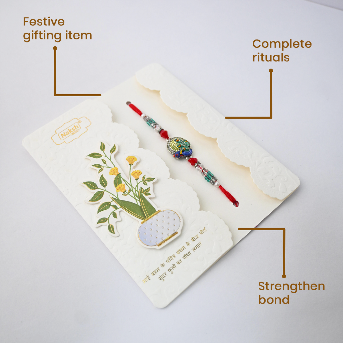 White Stone and Pearl Floral Rakhi (Pack of 6) - Stylish Flower Centerpiece Rakhi Set for Brothers