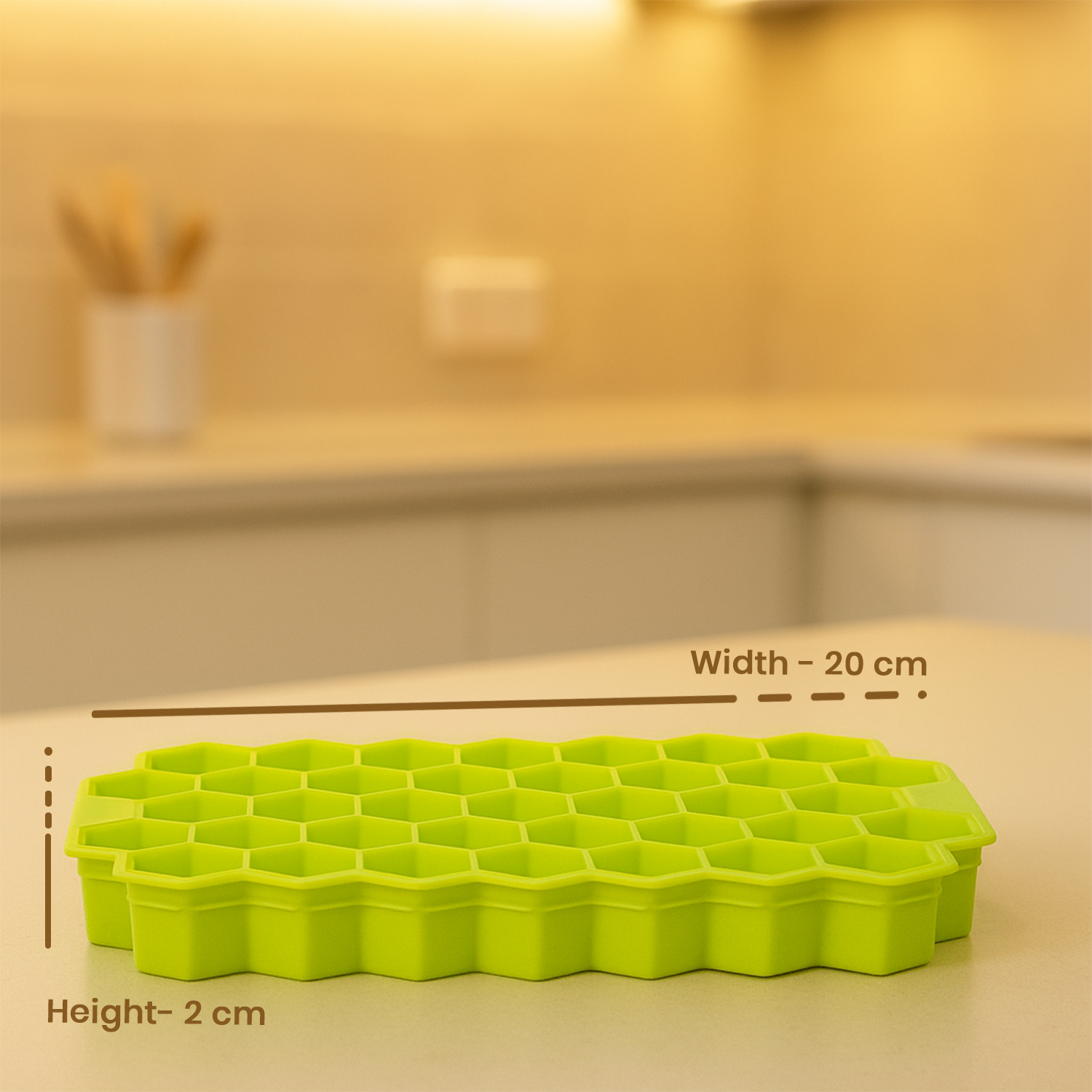 Silicone Ice Cube Tray with Lid, Honeycomb Hexagon Shape, Green, 20cm Width, Makes Flavored Ice Pack of 2