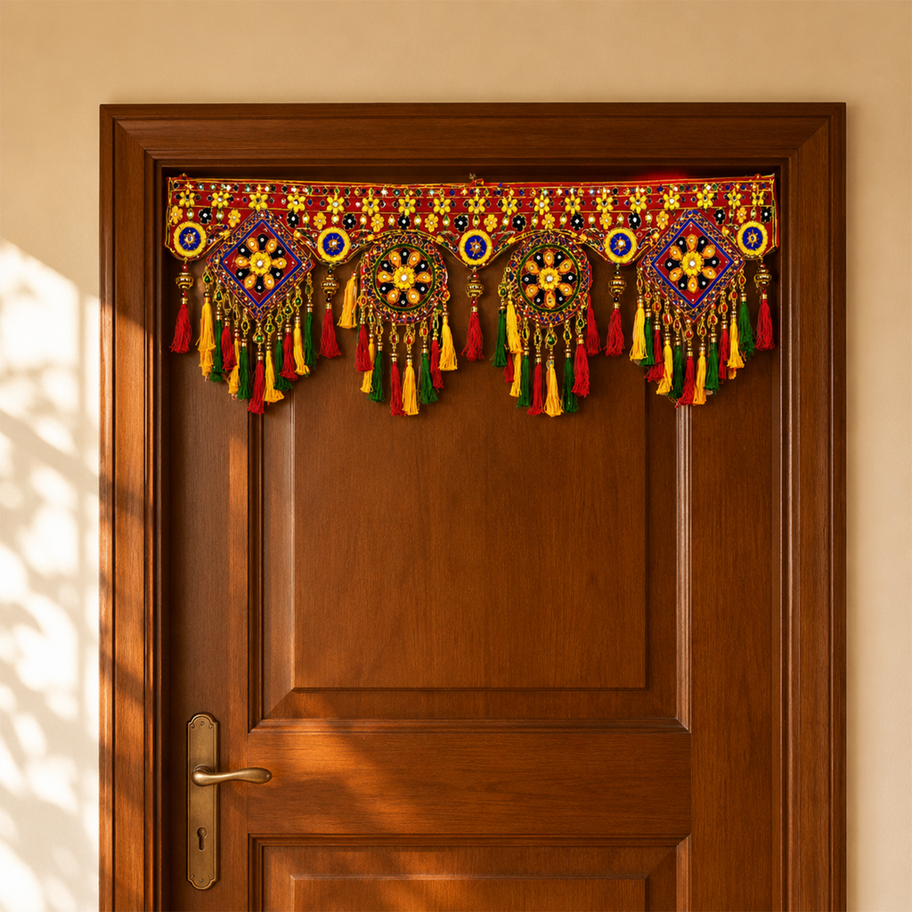 Traditional Handmade Toran for Door Hanging – Ethnic Indian Wall Decor for Festivals, Mandir, and Home Entrance, 93 cm
