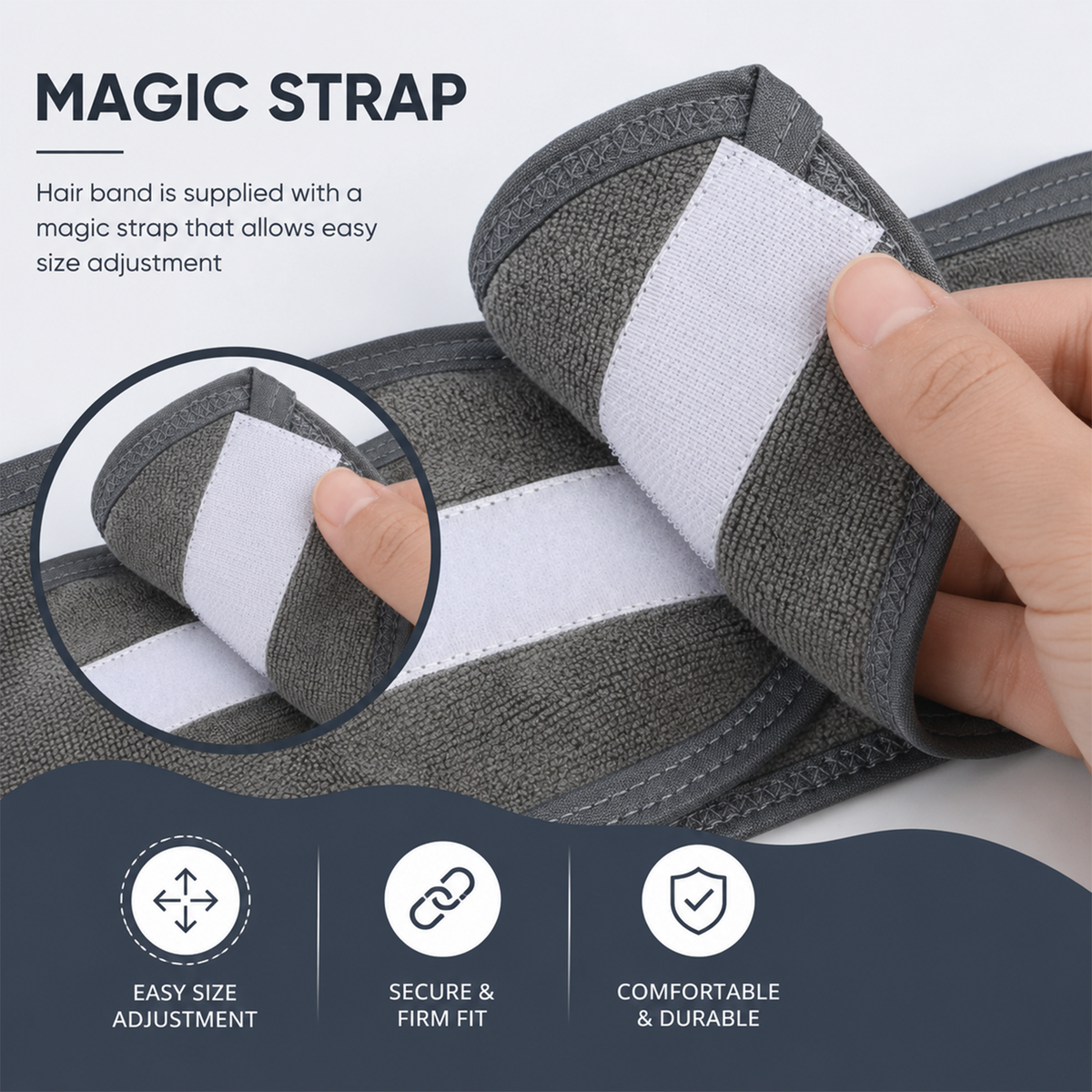 Spa Headband for Skincare – Set of 3 Adjustable Microfiber Headbands for Washing Face, Shower, Makeup, and Sports – Soft, Reusable, and Machine Washable Grey Hair Bands (Grey)
