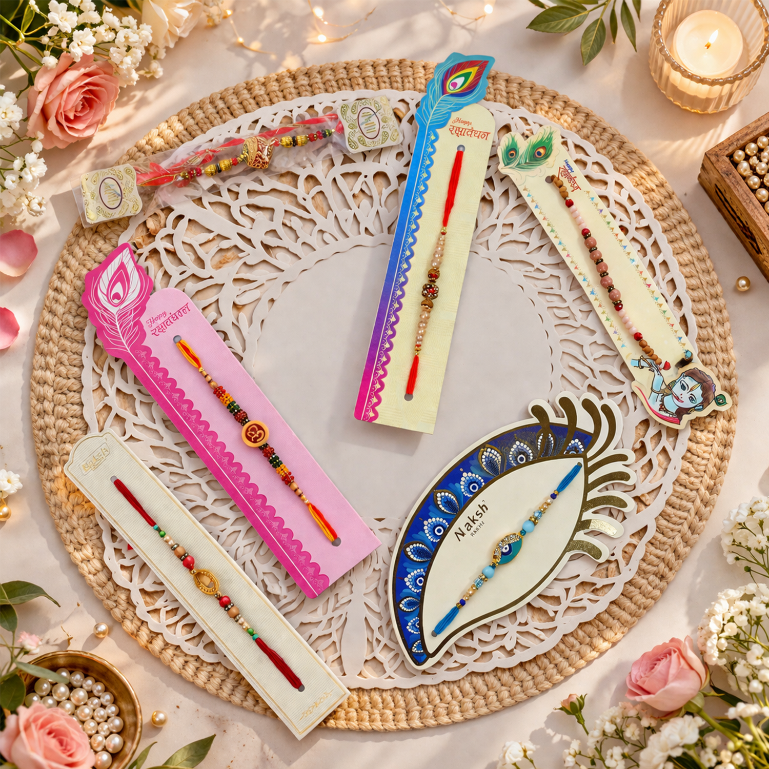 Premium Peacock Rakhi Combo Pack of 6 | Stylish Traditional Rakhi Set for Brothers