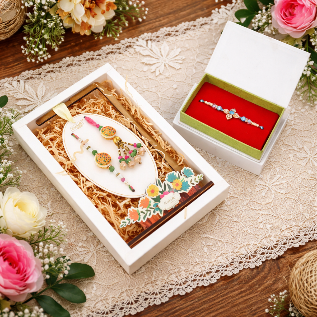 Luxury Rakhi Combo Set with Bhaiya Bhabhi Rakhi, Festive Surprise Gift Box, Multicolour