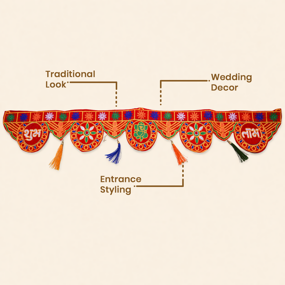 Traditional Shubh Labh Door Toran for Main Entrance Decoration - 90 cm Festive Hanging for Home, Diwali, Wedding, Housewarming, and Office Decor (Red & Multi-Color)