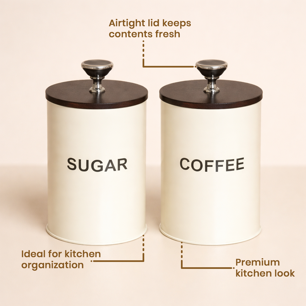 Sugar & Coffee Container Jar With Air Tight Wooden Lids (White)