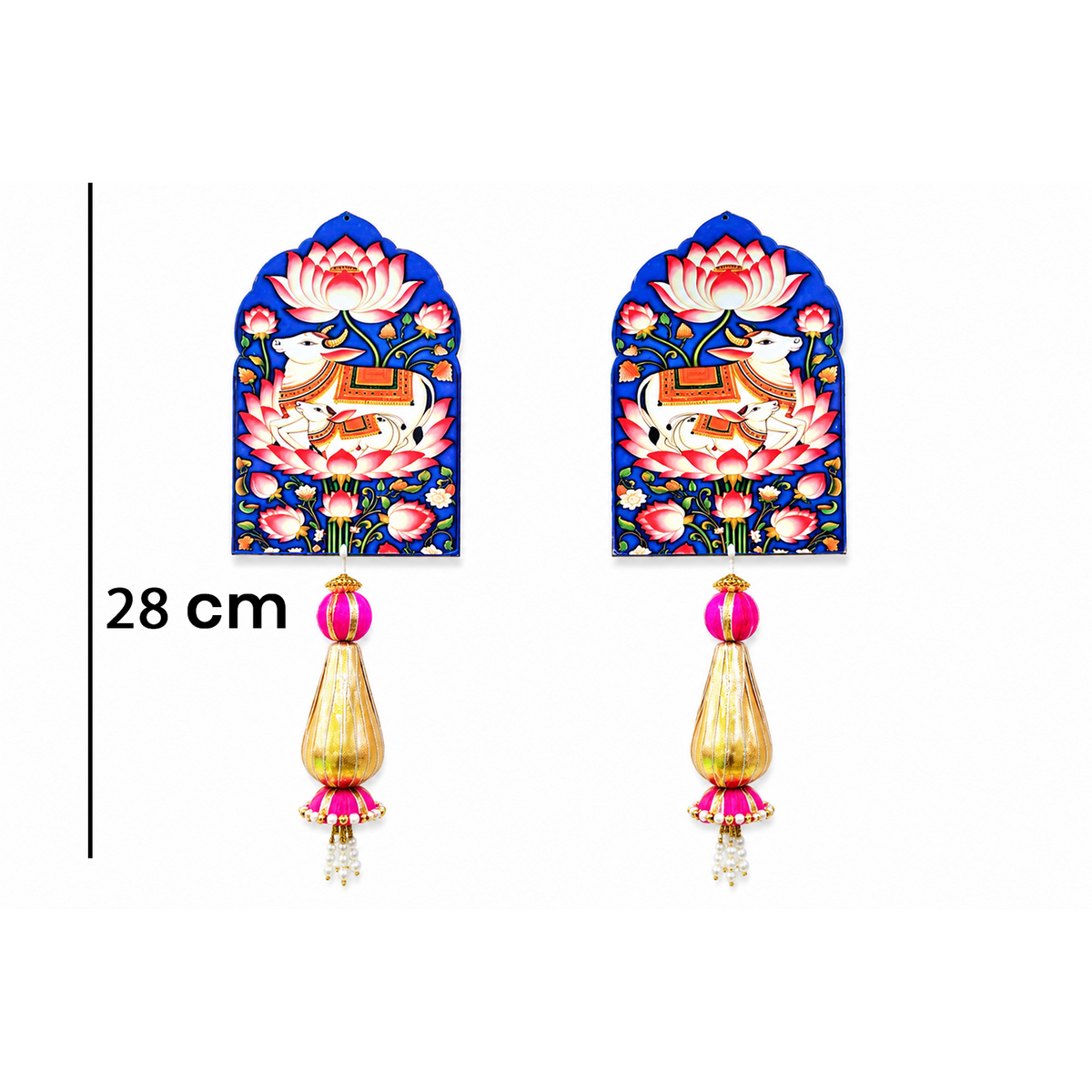 Ethnic Kamdhenu Wall Hanging – 28 cm Reusable Traditional Door Ornament for Entrance, Office & Festive Home Decor, (Set of 2, Multicolour)