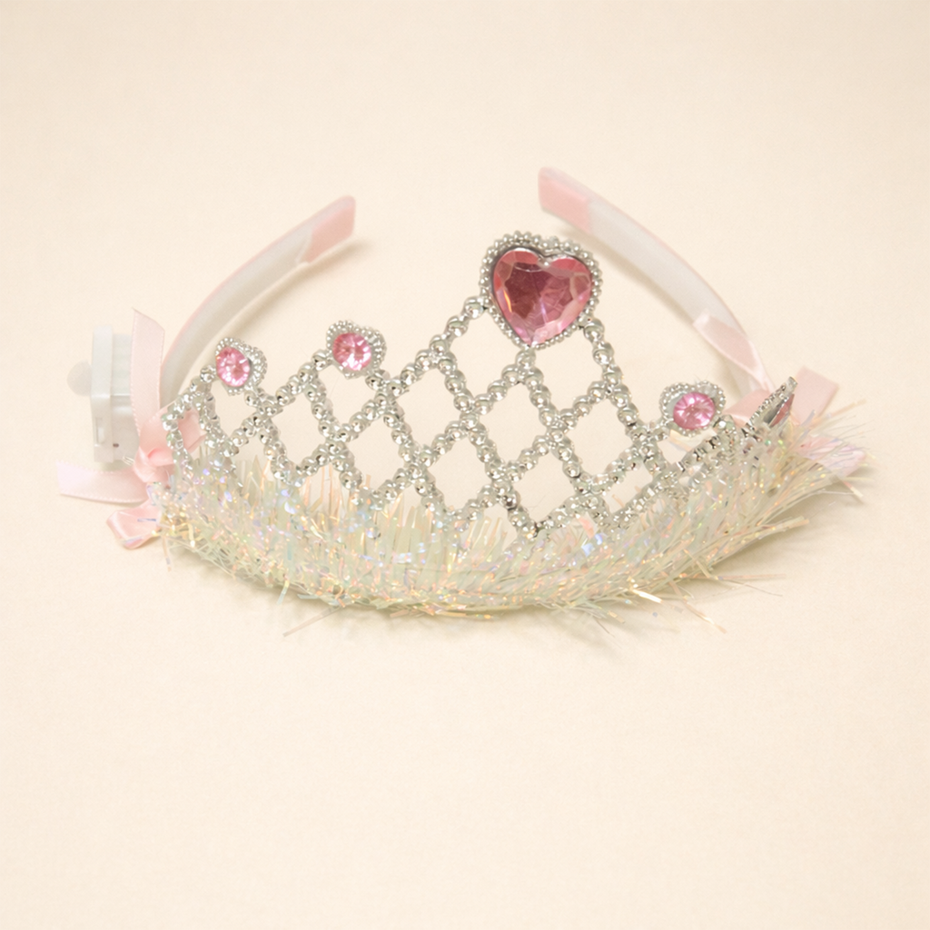 Princess Crown Tiara Headband, with Rhinestones and Feathers, 13.5 cm x 14 cm, for Birthday Parties and School Functions