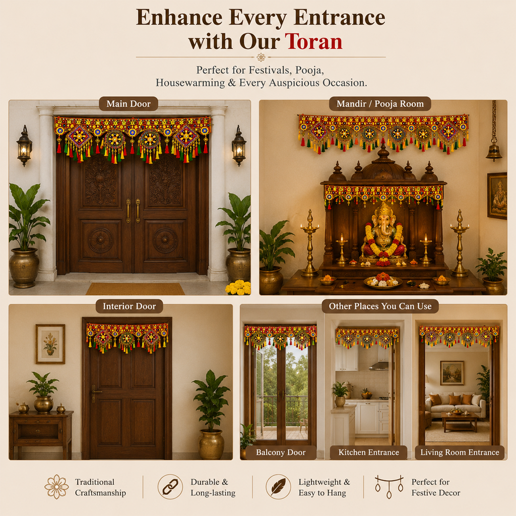 Traditional Handmade Toran for Door Hanging – Ethnic Indian Wall Decor for Festivals, Mandir, and Home Entrance, 93 cm