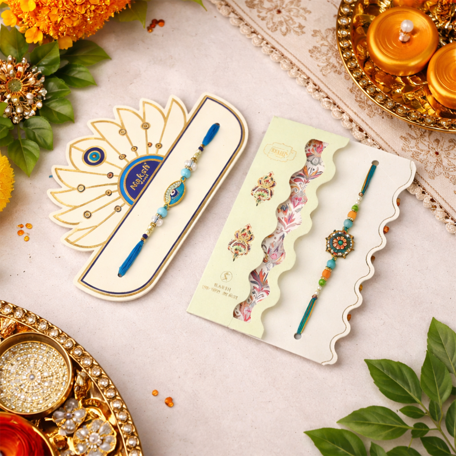 2 Pcs Assorted Multi-Pack Brother Rakhi Set | Budget-Friendly Traditional Sacred Thread Rakhi Combo