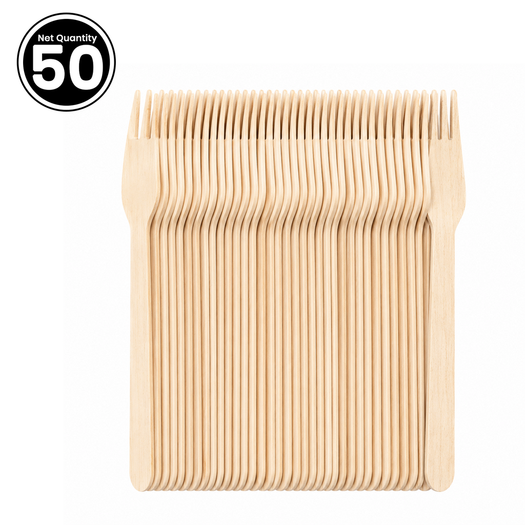 Premium Disposable Wooden Forks - 15cm Eco-Friendly, Compostable & Biodegradable Cutlery for Parties, Picnics, and Catering - Pack of 50