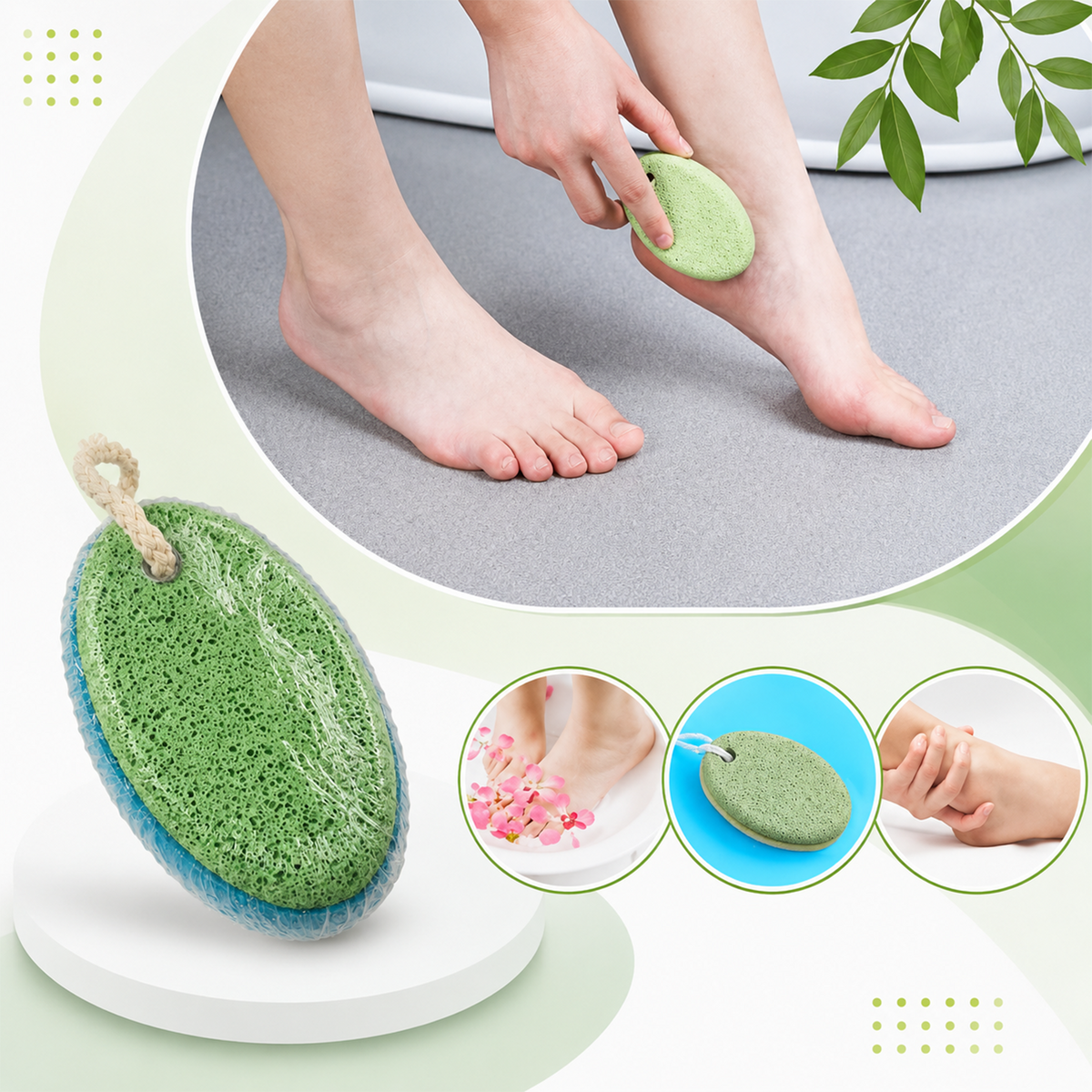 Foot Pumice Stone for Dead Skin Removal - 3.54 Inch Oval Foot Scrubber and Massager, Lightweight Exfoliating Tool for Smooth, Soft Feet, Pedicure Care for Heels and Calluses (Pack of 2)